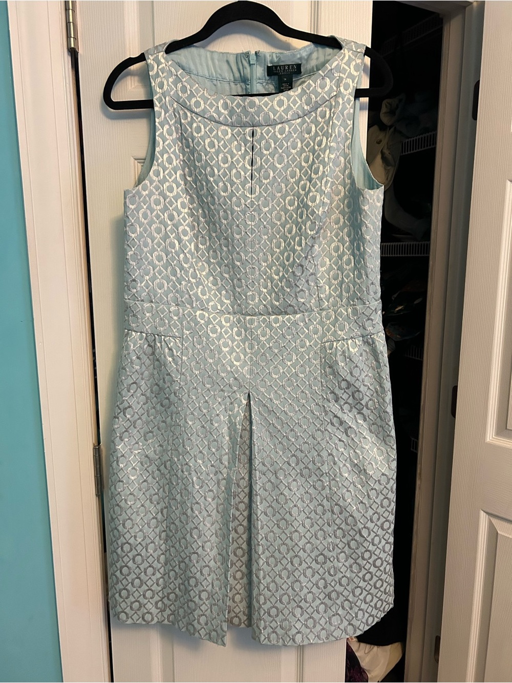 Lauren Ralph Lauren Pale Blue Sleeveless Brocade Dress